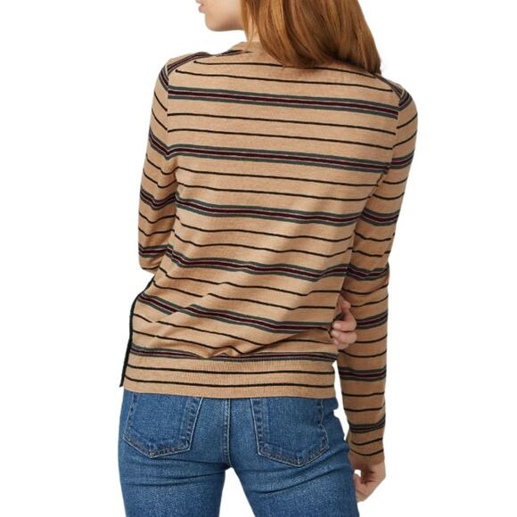 Tory Burch Striped Madeline Merino Wool Pullover Sweater Brown Green Womens L - Picture 2 of 8